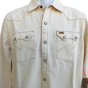 Howler Bros Western Yoked Snap Denim Shirt Double Peak Flaps  Yoakam Natural Was